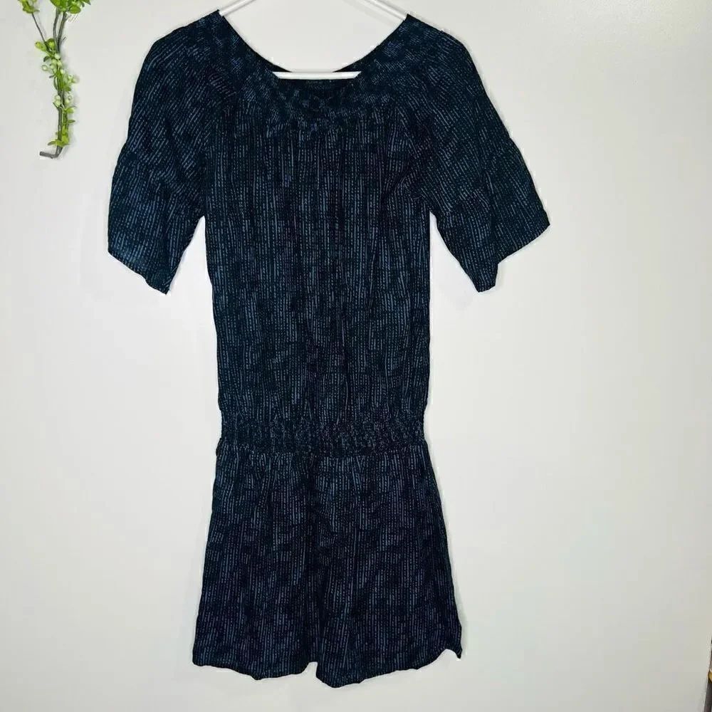 PrAna Black Blue Drop Waist Off Shoulder Dress 100% Lenzing Tencel Sz S